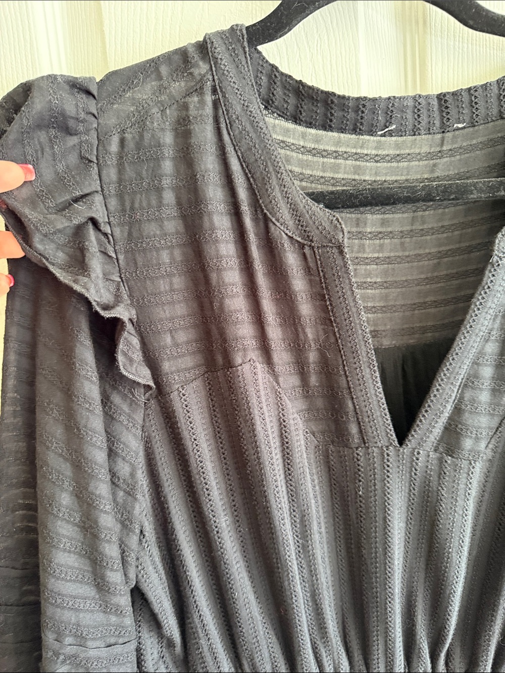 Women’s Black Smocked Waist Long Sleeve Dress - Picture 3 of 10